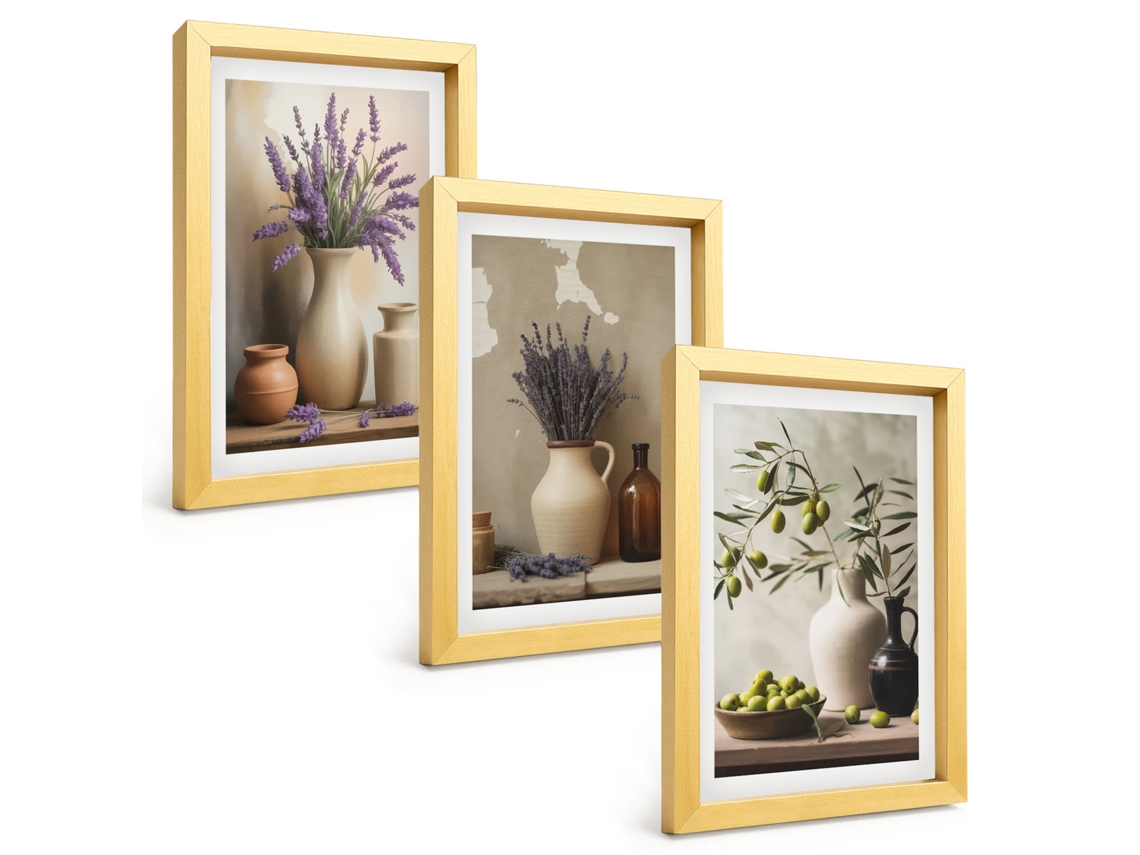 Galeria De Pinturas Muraisflores Em Vasos, Decorações De Azeitonas Moldura Dourada Fotos Para O Escritório Espelharte (3 Peças 20x30 Cm)