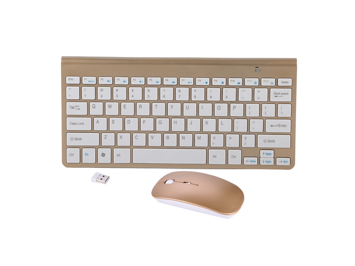 Kit De Teclado E Mouse Sem Fio Slim 2.4ghz Dourado