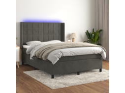 Vidaxl Cama Box Spring C/ Colchão/led 140x200cm Veludo Cinzento-escuro
