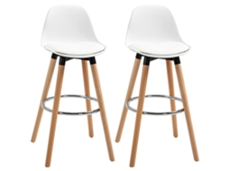 Conjunto de 2 bancos de bar PU, 69cm, encosto, apoio de pés, madeira, branco S/MARCA