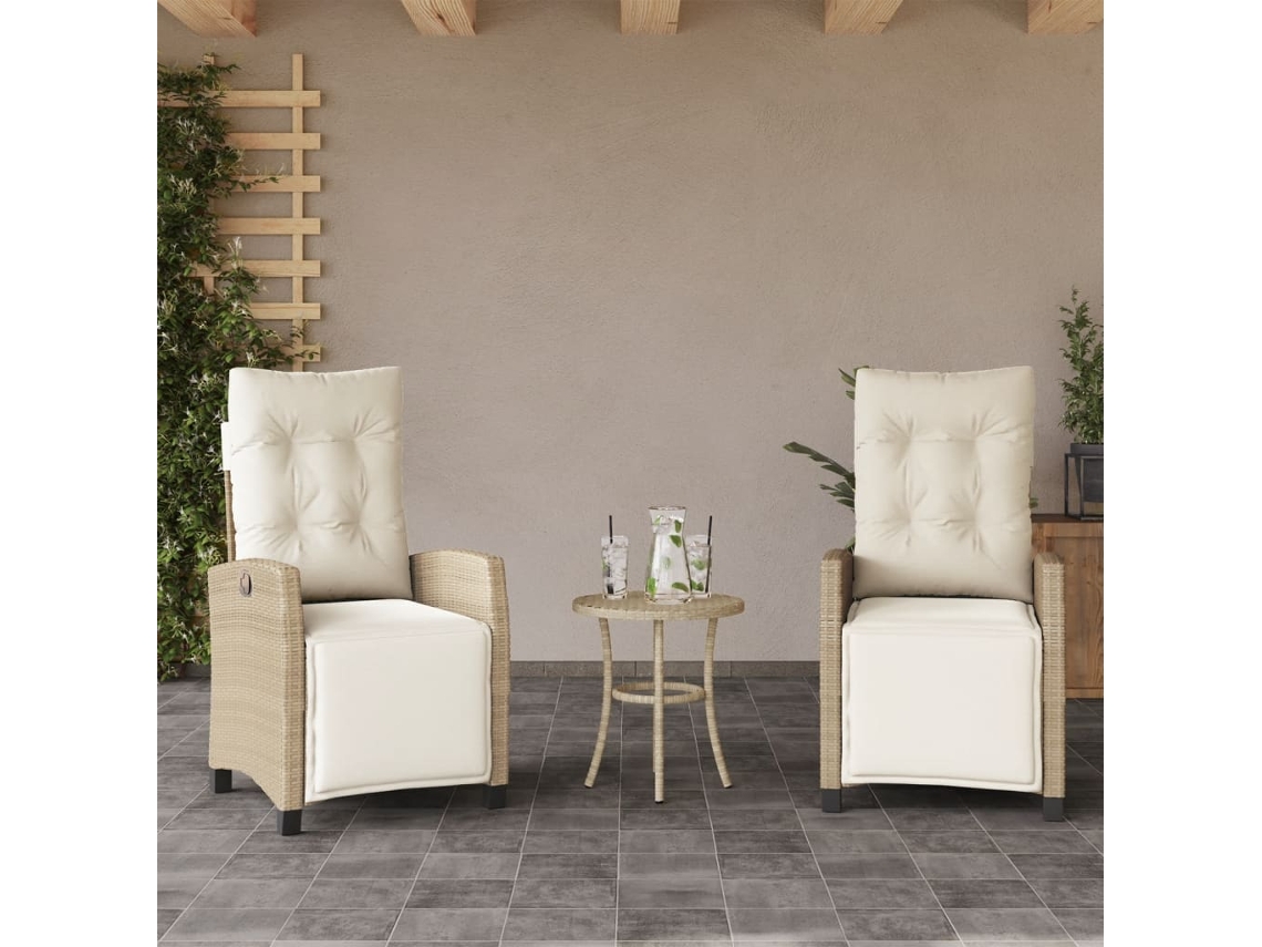 Vidaxl Cadeiras Jardim Reclináveis 2 Pcs C/ Apoio De Pés Vime Pe Bege