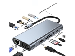 Adaptador Multifuncional 11 em 1 Tipo C, HDMI, VGA, USB 3.0, rede, transferência PD, notebooks, STELASPLEN