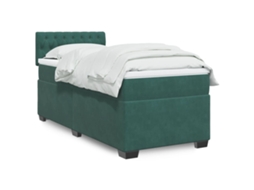 Cama Com Molas/colchão 90x190 Cm Veludo Verde-escuro