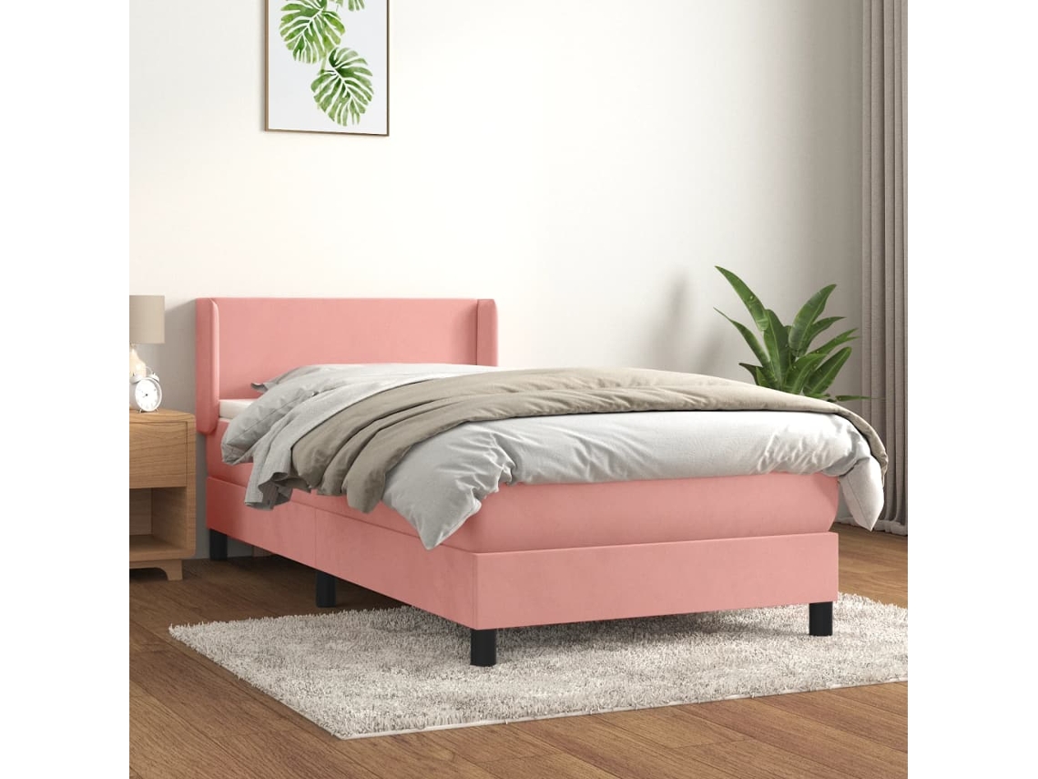 Vidaxl Cama Com Molas/colchão 80x200 Cm Veludo Rosa