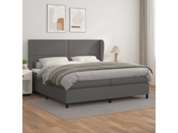 Cama Com Molas/colchão 200x200 Cm Couro Artificial Cinzento