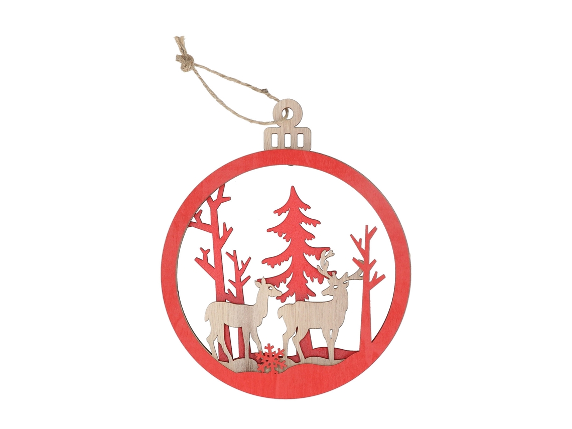 Laxiscreed Ornamento De Natal Em Madeira De Bétula 3d Com Balão E Veados Duplos
