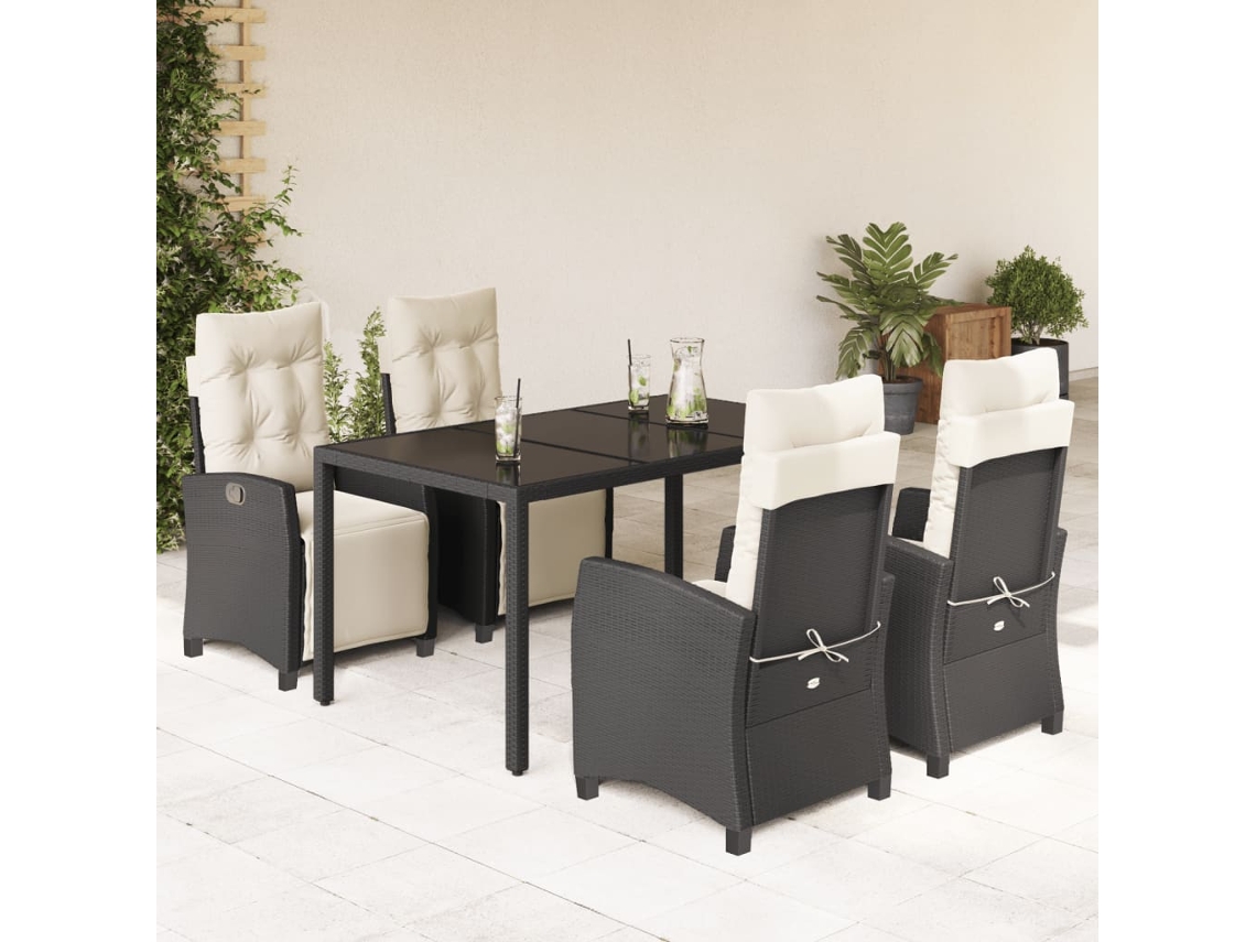 Vidaxl 5 Pcs Conjunto De Jantar P/ Jardim C/ Almofadões Vime Pe Preto