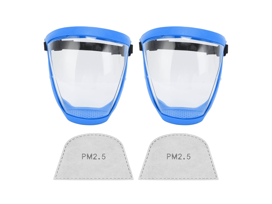 Mali 2pcs Protetor Facial Reutilizável Transparente com Algodão Filtrante Infantil Azul Branco