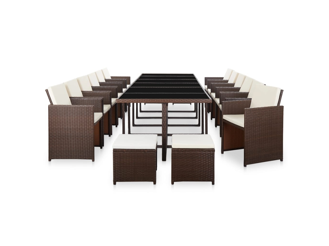 Maison Exclusive - 17 Pcs Conjunto Jantar Exterior Com Almofadões Vime Pe Castanho