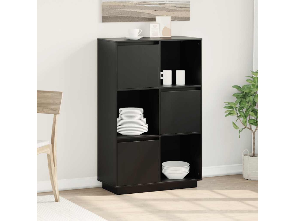 Vidaxl Aparador Alto 74x35x117 Cm Pinho Maciço Preto