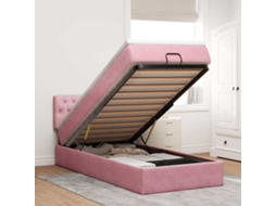Moldura de Cama Otomana Vidaxl com Colchão Rosa 100x200cm Veludo