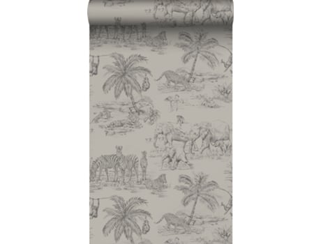 Papel De Parede Animais Da Selva Cinza Argila 53 Cm X 10,05 M Origin Wallcoverings