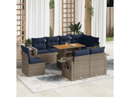 Vidaxl 9 Pcs Conjunto Sofás P/ Jardim Com Almofadões Vime Pe Cinzento