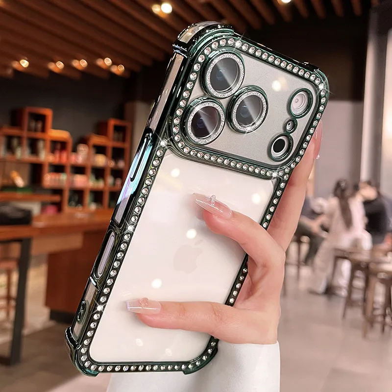 Capa Protetora Para Câmera (iphone 17 Pro Max Verde) Com Proteção Contra Quedas Por Airbag, Transparente