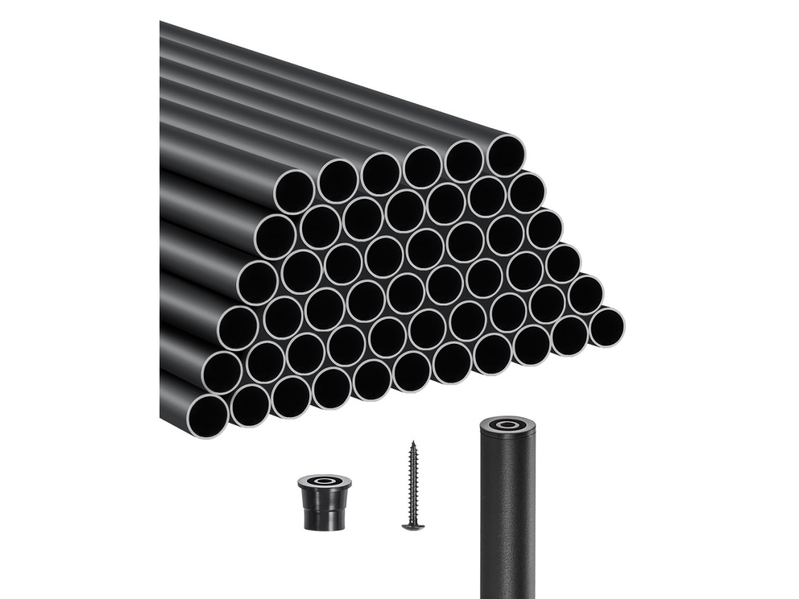 Conjunto De 51 Varões De Alumínio Preto Ø19mm Para Gradeamentos E Escadas, Resistente À Corrosão Tekmaquinas