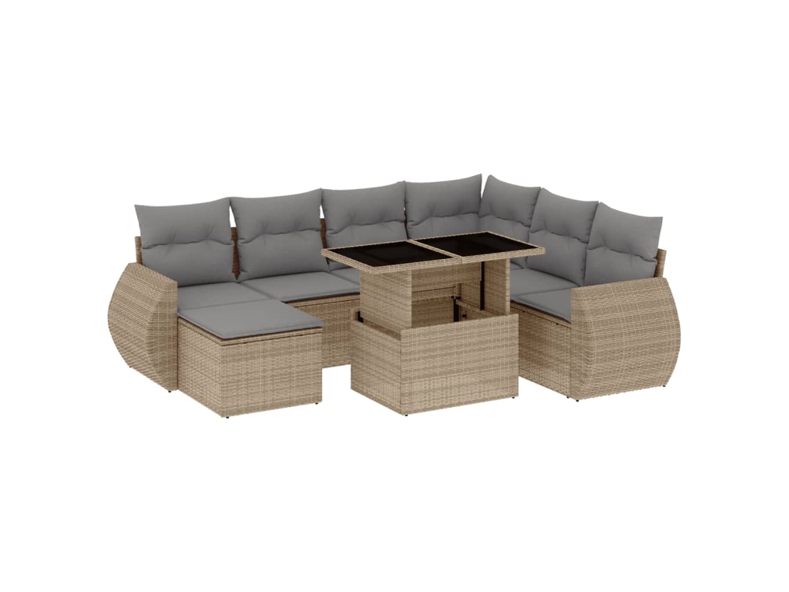 Conjunto de 8 Sofás para Jardim com Almofadões Vime Pe Bege MAISON EXCLUSIVE (8 pcs)