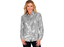 Fantasia ou camisa fashion prateada com lantejoulas para mulheres
