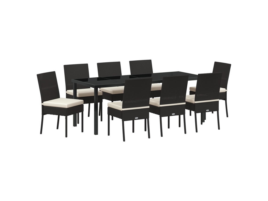 Conjunto 9 Conjunto De Jantar Para Jardim Vidaxl Preto Vime Pe (200 X 80 X 73 Cm)