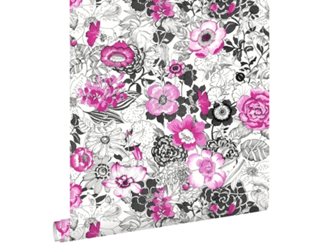 Papel De Parede Flores Cor De Rosaepreto 53 Cm X 10,05 M Estahome