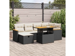 Vidaxl 8 Pcs Conjunto Sofás De Jardim Com Almofadões Vime Pe Preto