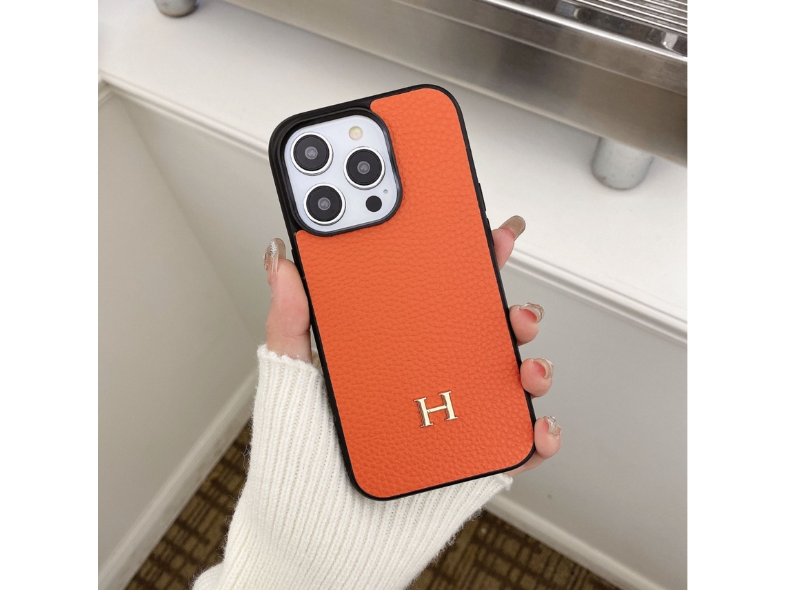 Capa Para Iphone 17 Pro, Modelo H, Em Couro Laranja, Da Marca Moderna.