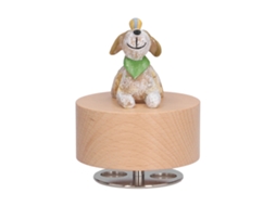 Caixa de Música Redonda de Madeira Diy Decorativa Cachorro Presente
