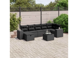 Vidaxl 8 Pcs Conjunto Sofás De Jardim Com Almofadões Vime Pe Preto