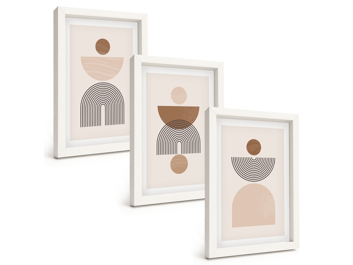 Composição De Quadros Formas Abstratas Em Marrom Espelharte (3 Peças 20x30 Cm)