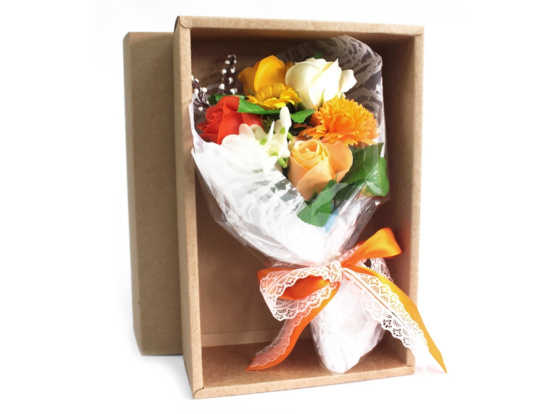 Buquê Flores Sabão em Caixa Laranja 25X13X6 Cm