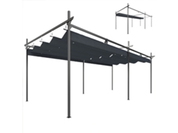 Pérgola Gazebo Jardim 6x3m Teto Retrátil Poliéster Resistente Uv Cinza Escuro S/MARCA