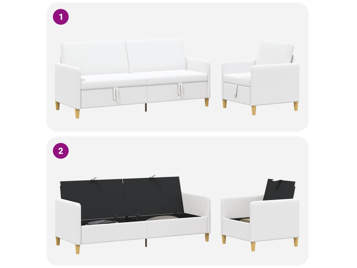 Conjunto de Sofá com Armazenamento 2 Pcs Branco Poliéster SYFAX