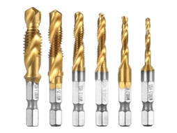 Set de 6 Brocas Combinadas para Furadeira e Roscagem Hss Métrico com Cabo Hexagonal