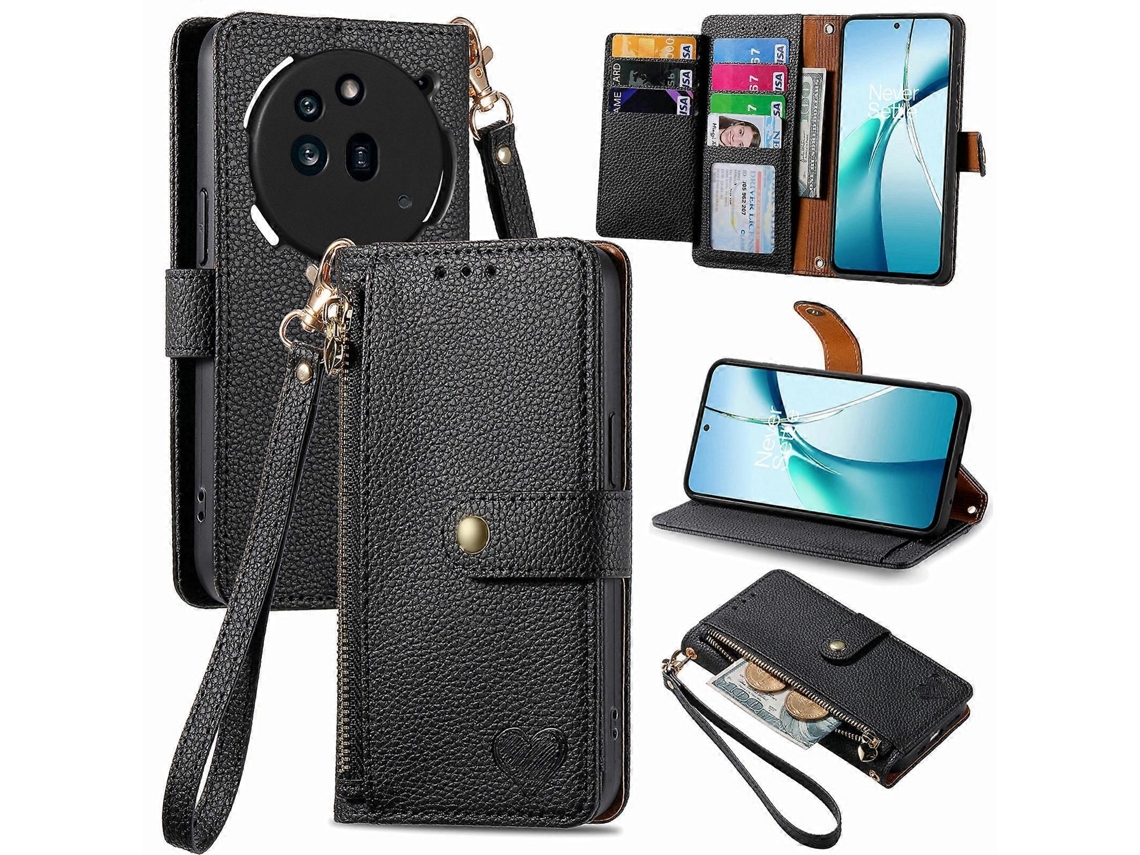 Capa De Couro Para Celular Com Cordão E Zíper Love