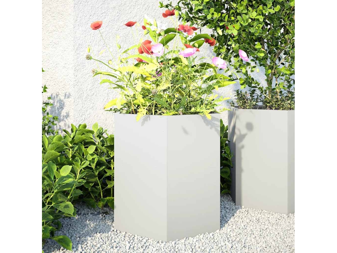 Vidaxl Vasos Floreiras De Jardim 2 Pcs Hexagonal 46x40x45cm Aço Branco