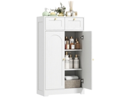 Armário De Banheiro Com 2 Gavetas, Portas Duplas Arqueadas, Prateleiras Ajustáveis, 60x30x108cm, Branco