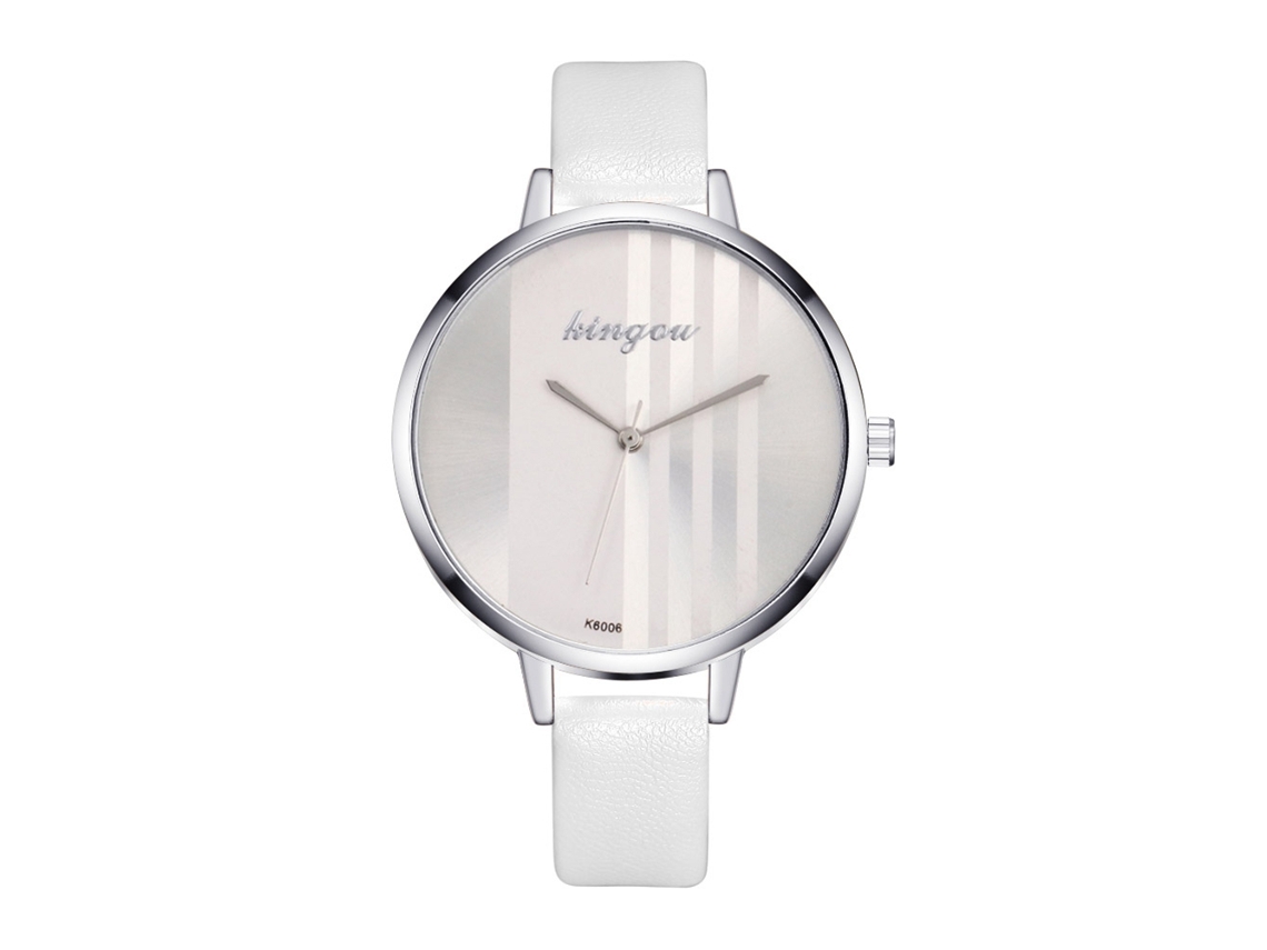 Relógio de Pulso Feminino de Quartzo com Pulseira de Couro Pu Estilo Simples Dial Redondo Branco