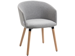 Cadeira De Sala De Jantar Estofada Em Linho Sintético Com Apoio Para Os Braços E Pés De Madeira 57x56x72cm Cinza