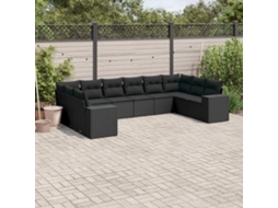 Jogo de Sofá Jardim 10 Peças C/ Almofadões Vime Pe Preto Dkd Home Decor