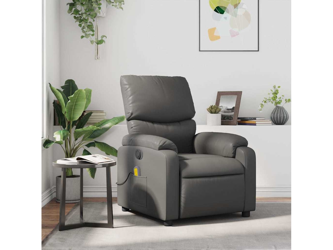 Vidaxl Poltrona De Massagens Reclinável Couro Artificial Cinzento