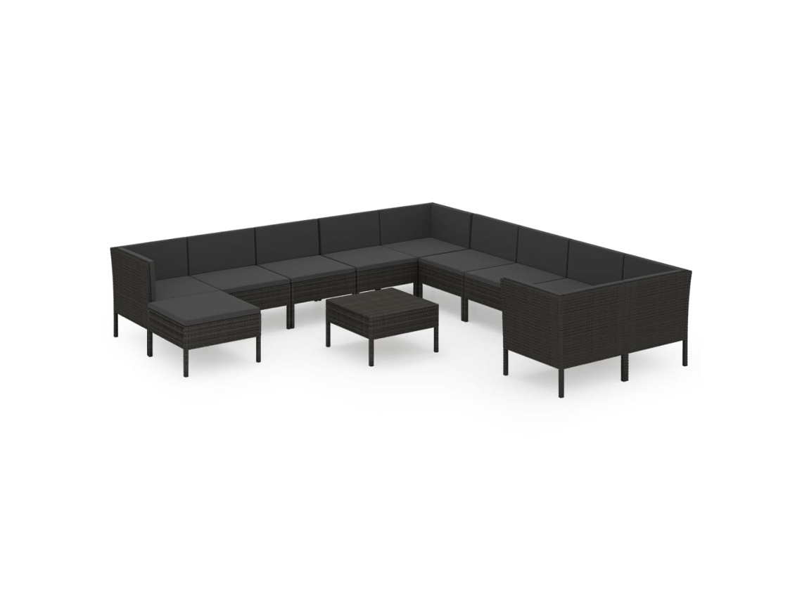 Maison Exclusive - 12 Pcs Conjunto Lounge De Jardim C/ Almofadões Vime Pe Preto