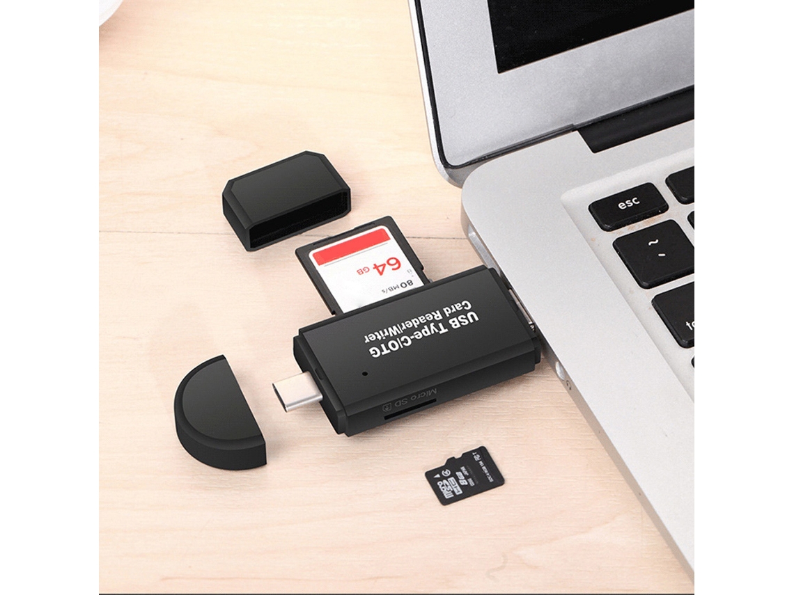 Leitor De Cartões Tf Usb 3.0 Type C Multifuncional Universal Para 3 Em 1 Luz Dourada