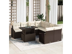 Vidaxl Conjunto De Sofá De Jardim Com Almofada 9 Pcs Castanho Vime Pe