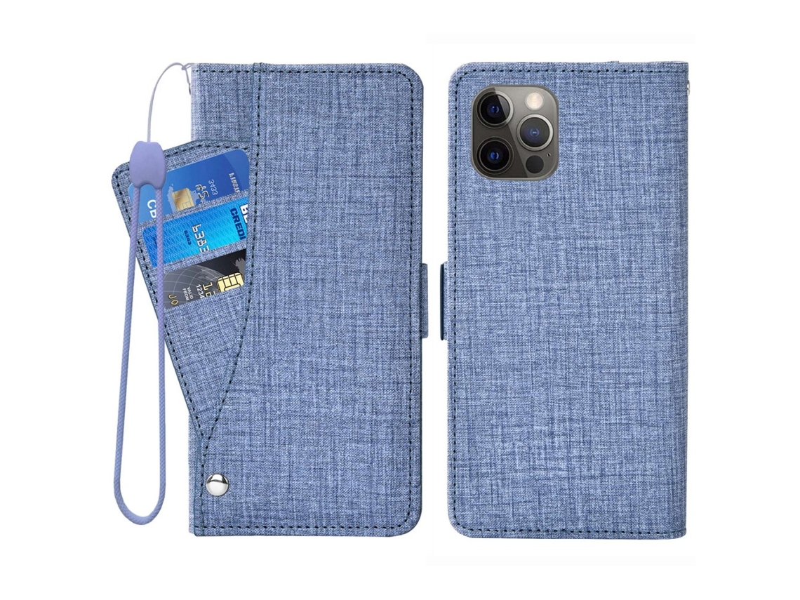 Capa Para Iphone 14 Pro Pele Sintética Com Porta-cartões Azul
