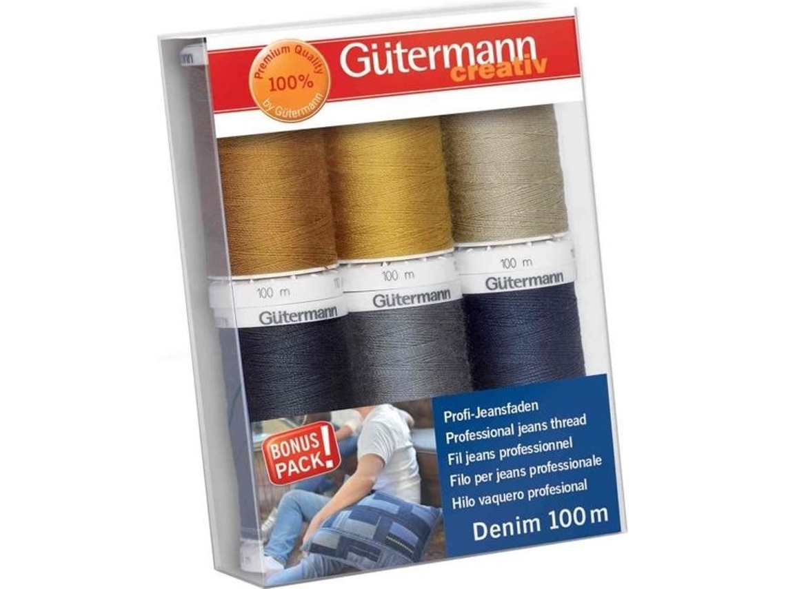 Conjunto De Linhas Para Costura Gütermann Denim 6 Bobinas 100 M Especial Jeans