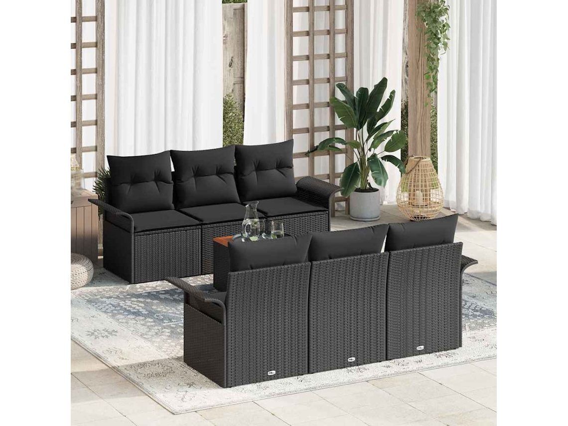 Vidaxl Conjunto De Sofá De Jardim 7 Unid. Preto Vime Pe