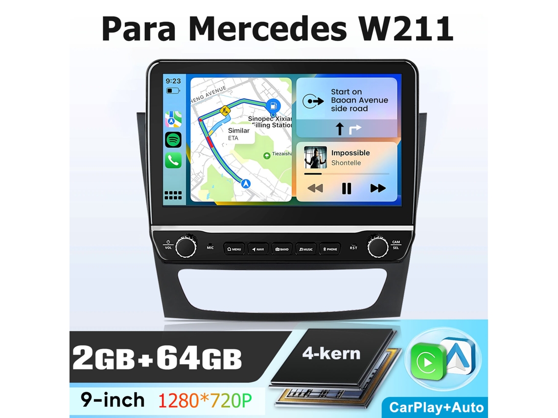 Autorádio Mercedes W211 Hexinex Android 15 2gb+64gb Wi-fi Gps Bt Carplay 4 Núcleos