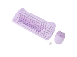 Teclado e Mouse Sem Fio 2.4g 84 Teclas Cor Roxa Cute Design Fosco Leve Combo