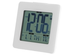 KOFIHETY Despertador digital com luz de fundo azul, calendário e visor de temperatura, branco