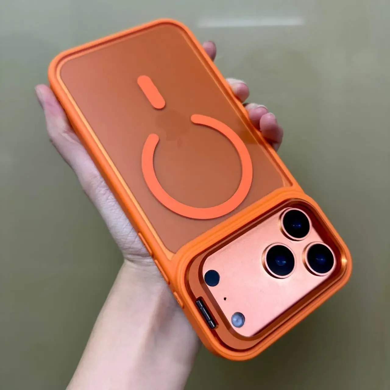 (iphone 17 Pro Max, Laranja) Capa Protetora Magnética Fosca Translúcida Para Iphone Com Suporte De Metal E Compatibilidade Com Magsafe.