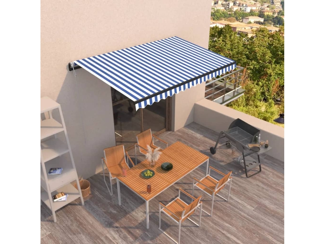 Vidaxl Toldo Retrátil Automático 400x350 Cm Azul E Branco